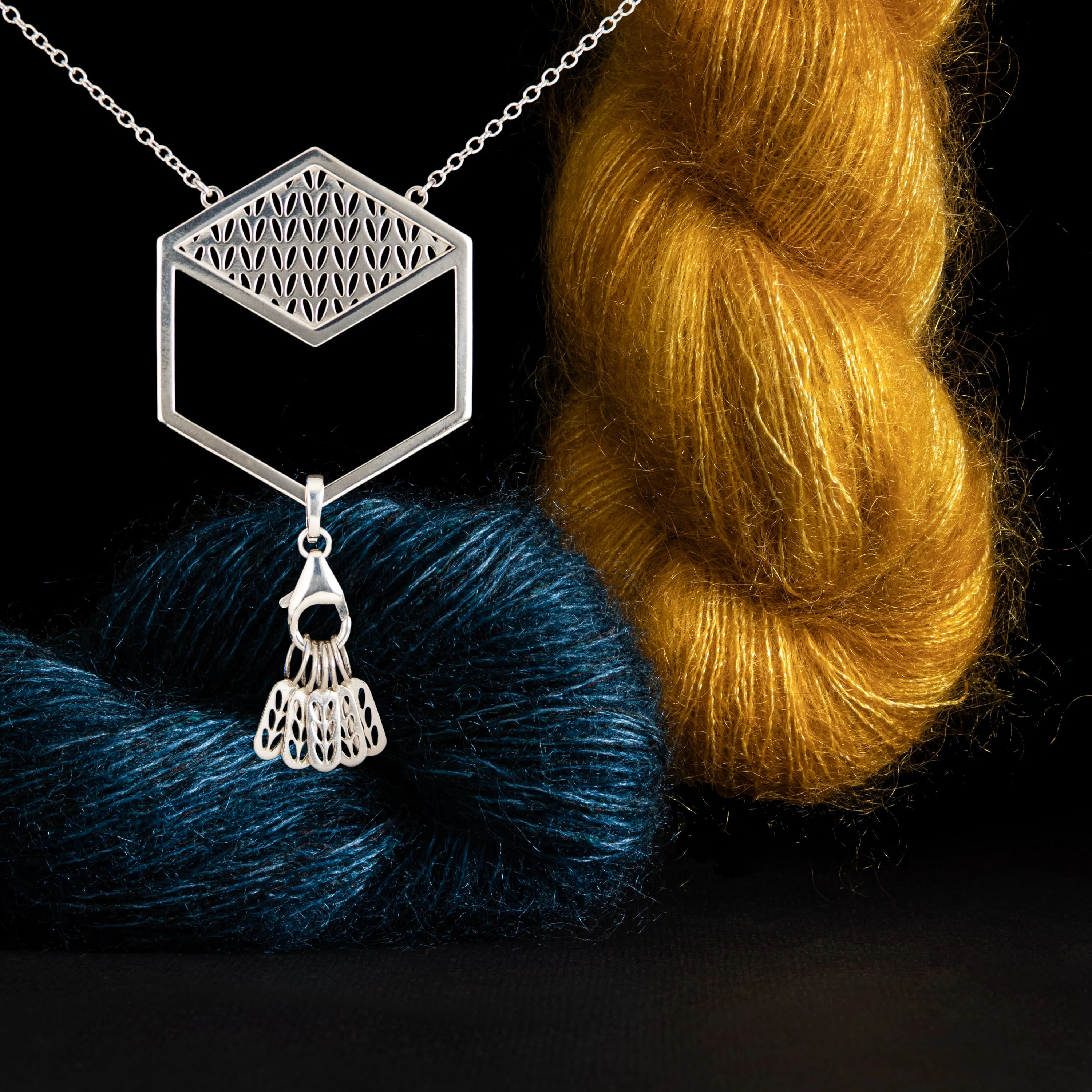 Sterling Silver Hexagon Stockinette Stitch Marker Necklace