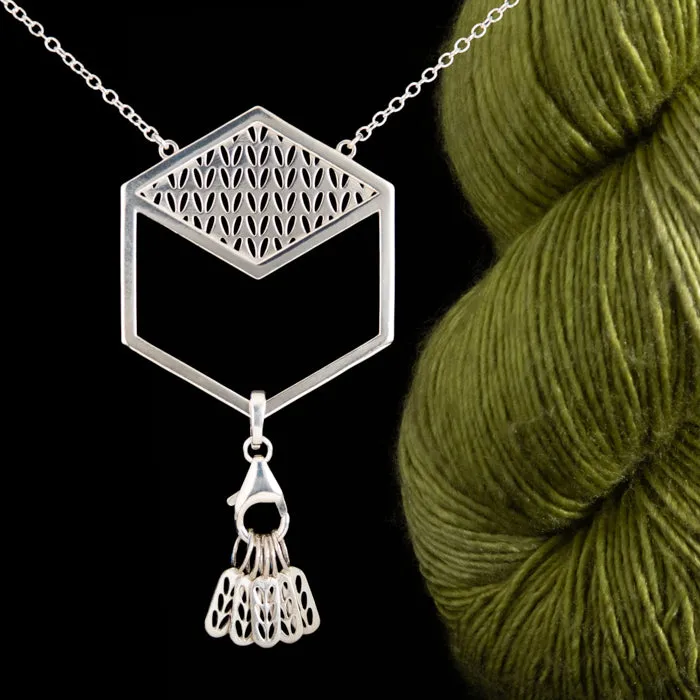 Sterling Silver Hexagon Stockinette Stitch Marker Necklace