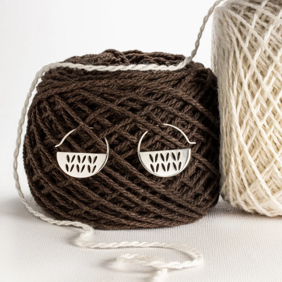 Sterling Silver In The Round Stockinette Stitch Motif Earrings