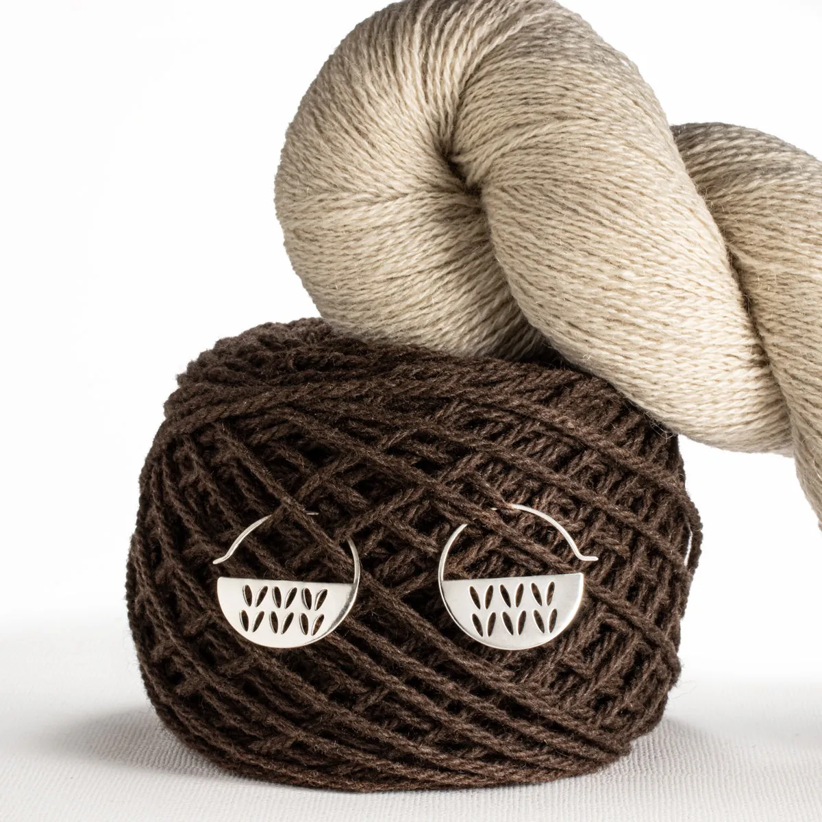 Sterling Silver In The Round Stockinette Stitch Motif Earrings