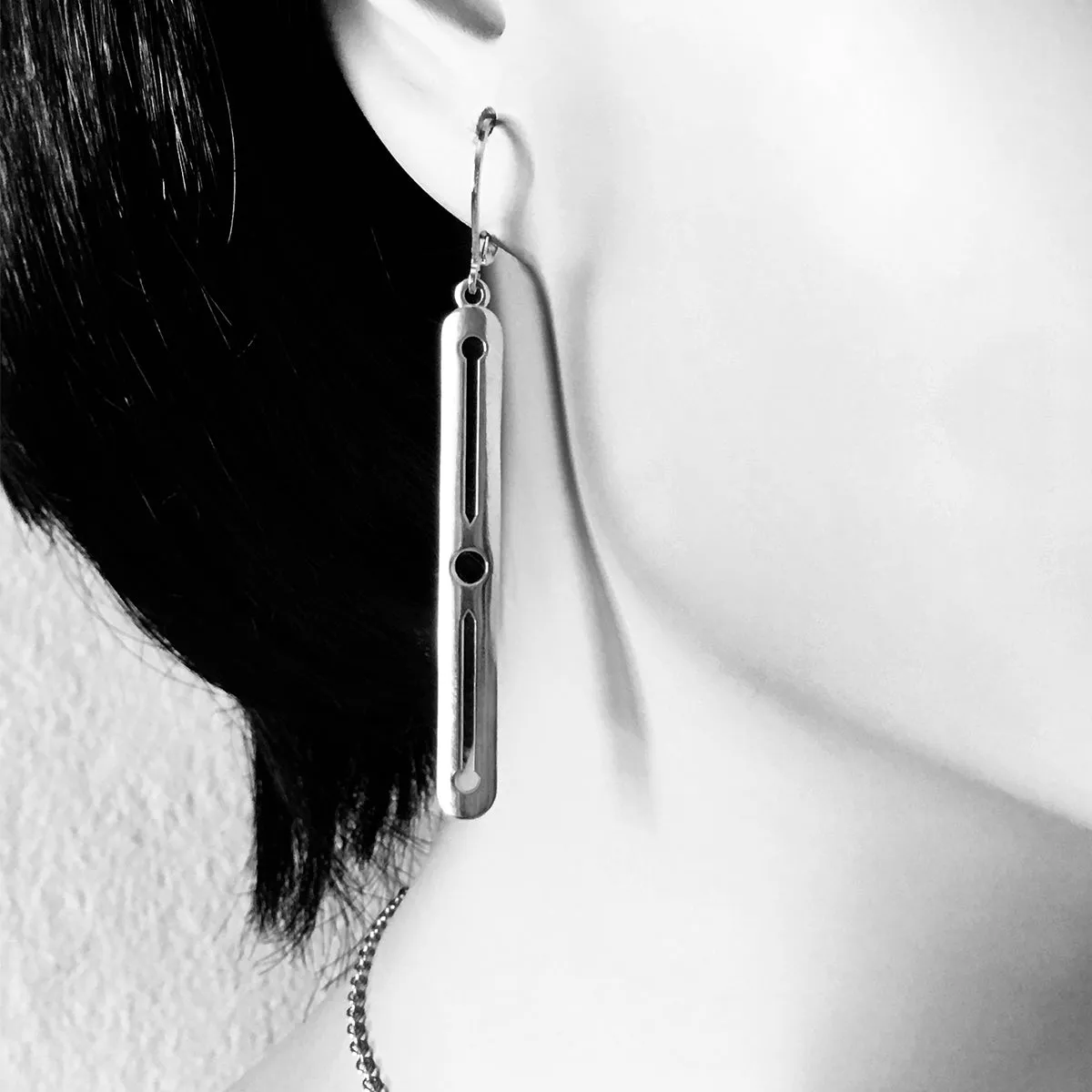 Sterling Silver Long Knitting Needle & Yarn Motif Earrings