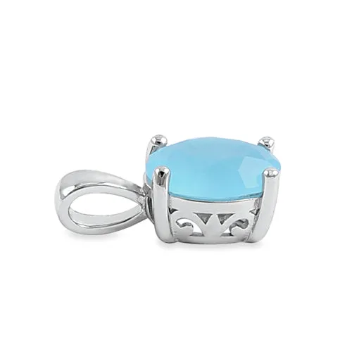Sterling Silver Milky Blue Glass Oval Pendant