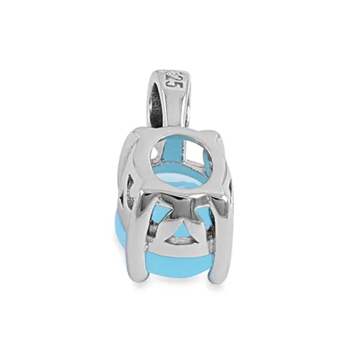 Sterling Silver Milky Blue Glass Oval Pendant