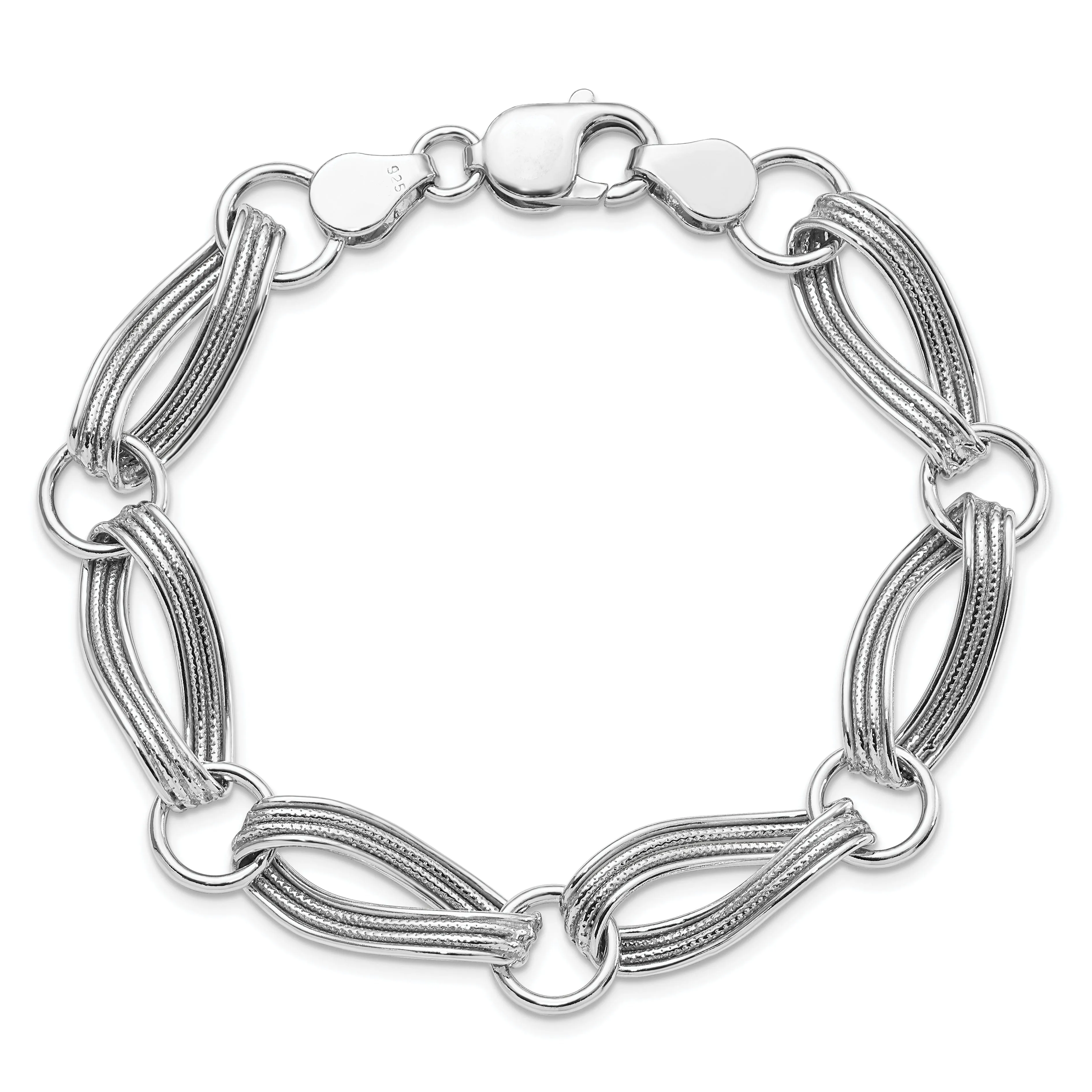 Sterling Silver Polished Textured Link Bracelet