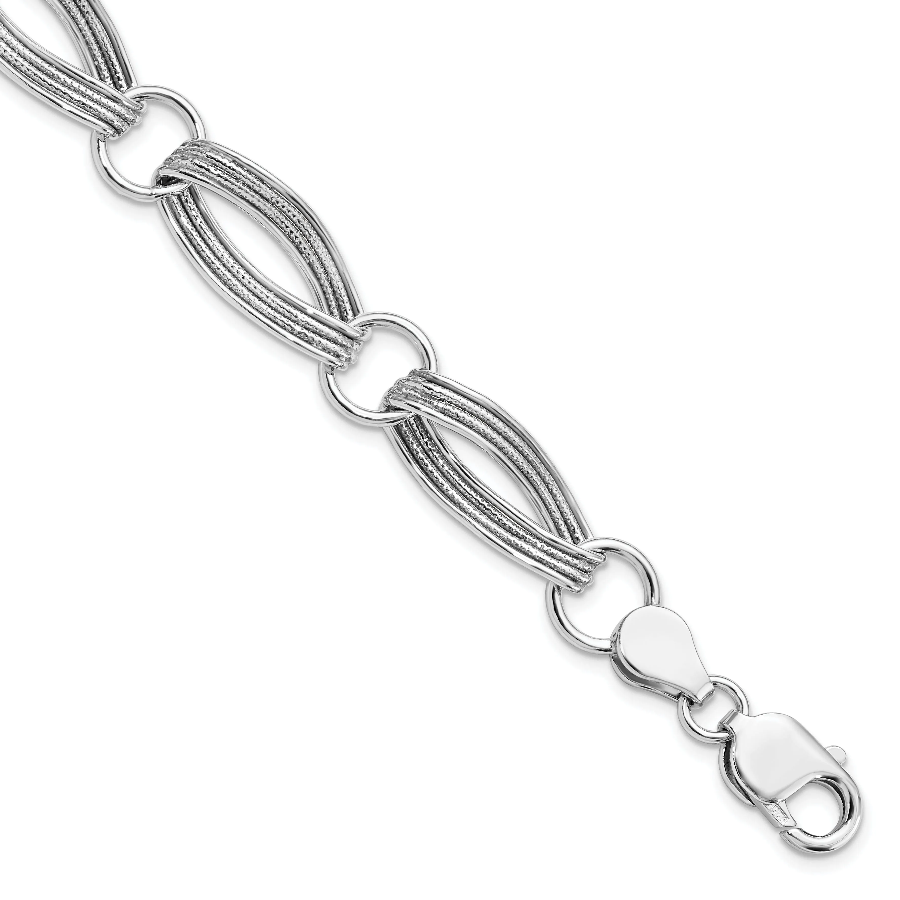 Sterling Silver Polished Textured Link Bracelet