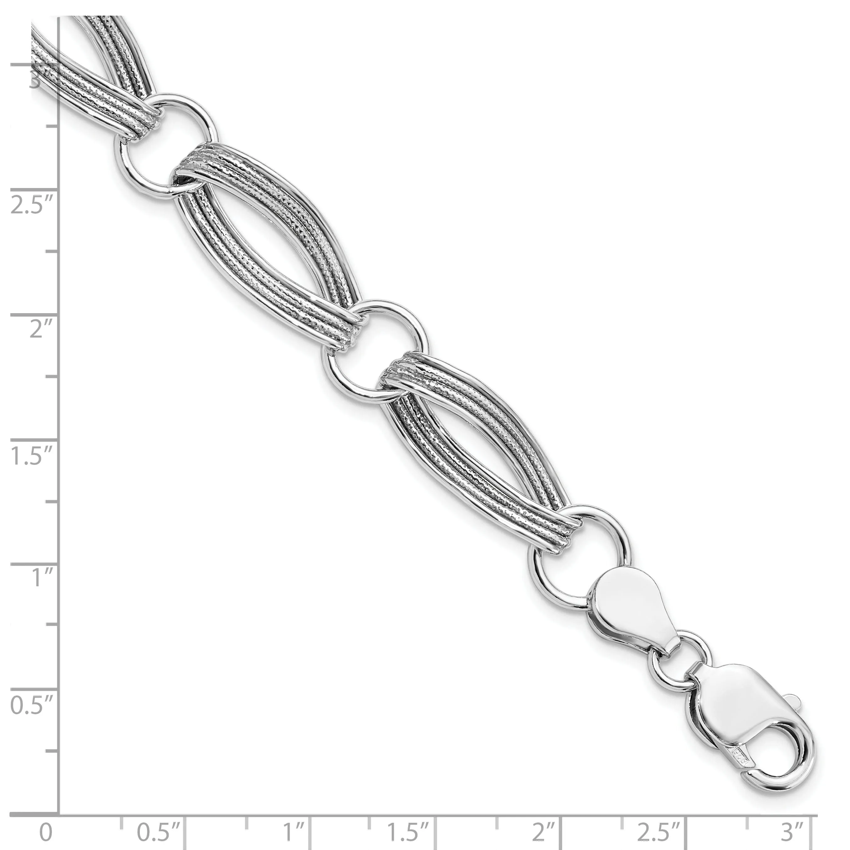 Sterling Silver Polished Textured Link Bracelet