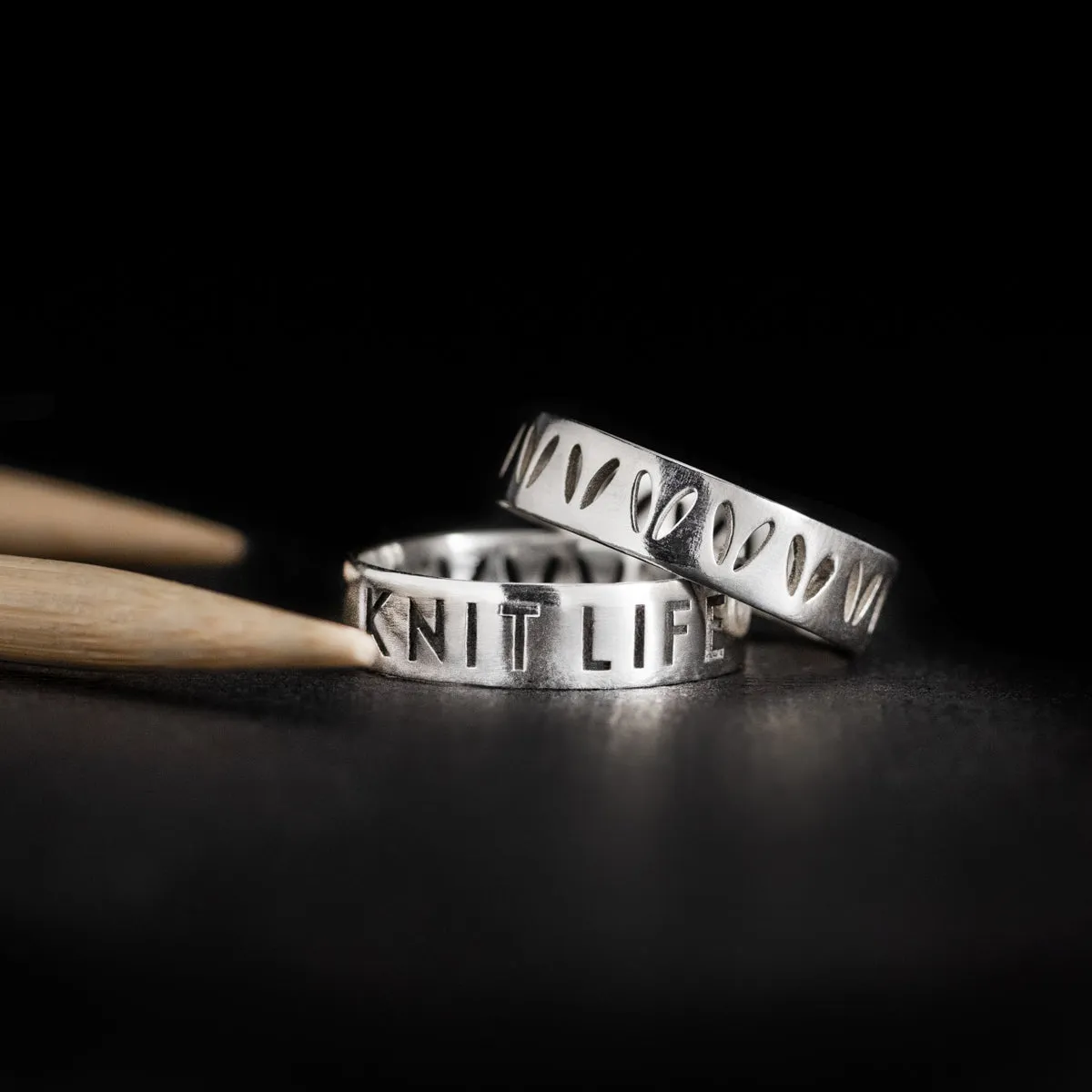 Sterling Silver "Knit Life" & Stockinette Stitch Motif Ring