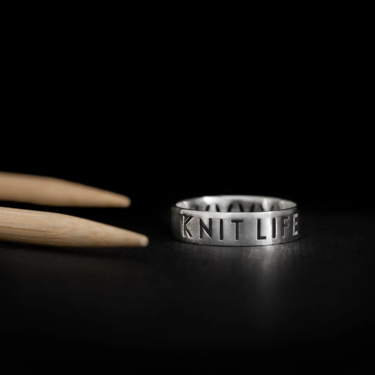 Sterling Silver "Knit Life" & Stockinette Stitch Motif Ring