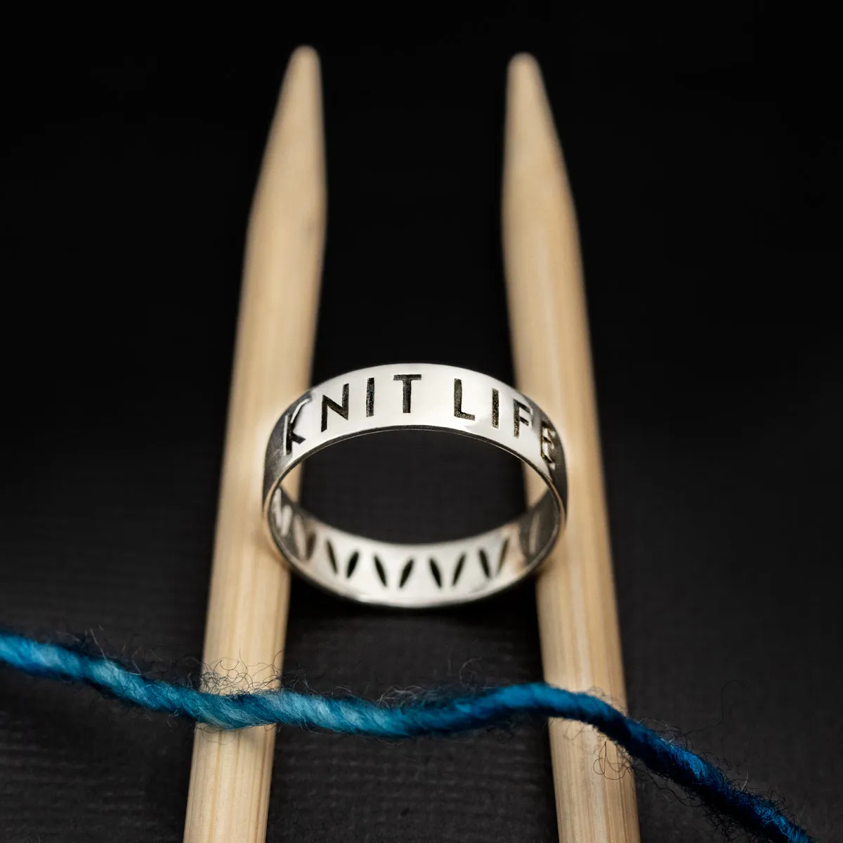 Sterling Silver "Knit Life" & Stockinette Stitch Motif Ring