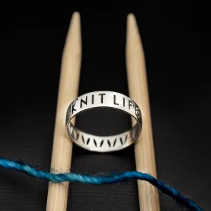 Sterling Silver "Knit Life" & Stockinette Stitch Motif Ring
