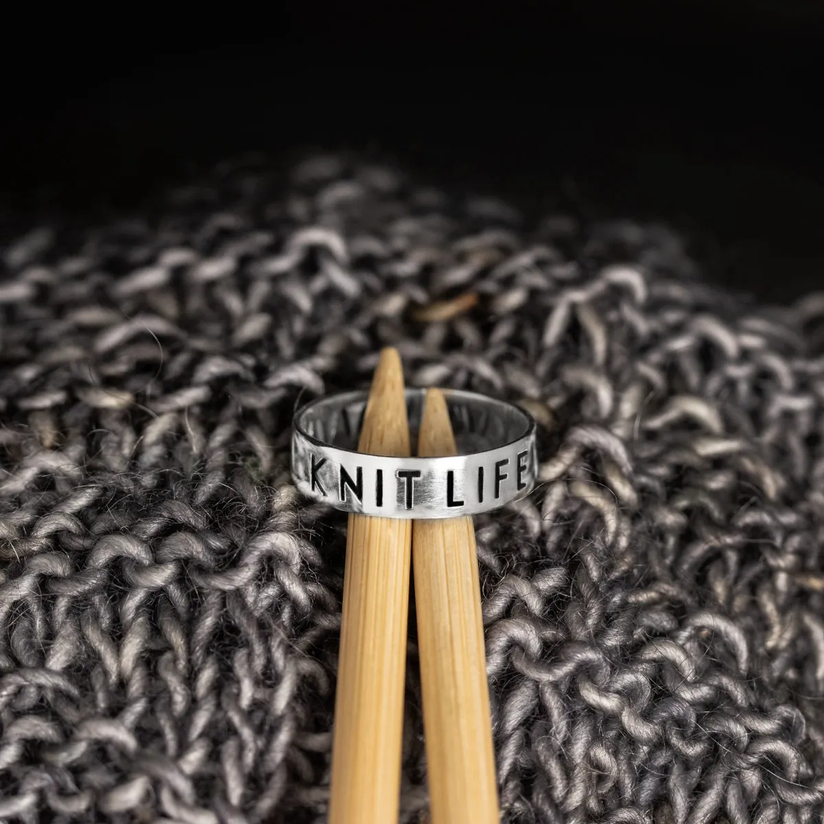 Sterling Silver "Knit Life" & Stockinette Stitch Motif Ring