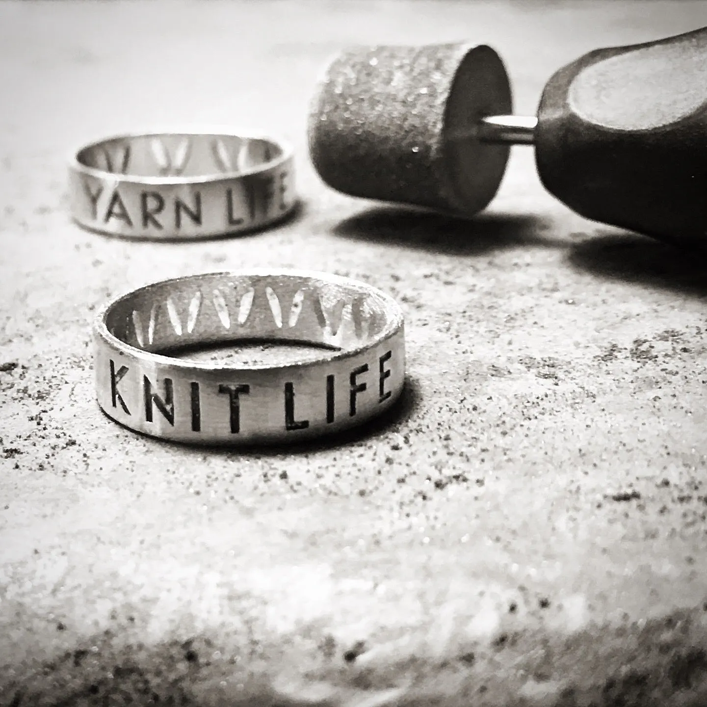 Sterling Silver "Knit Life" & Stockinette Stitch Motif Ring