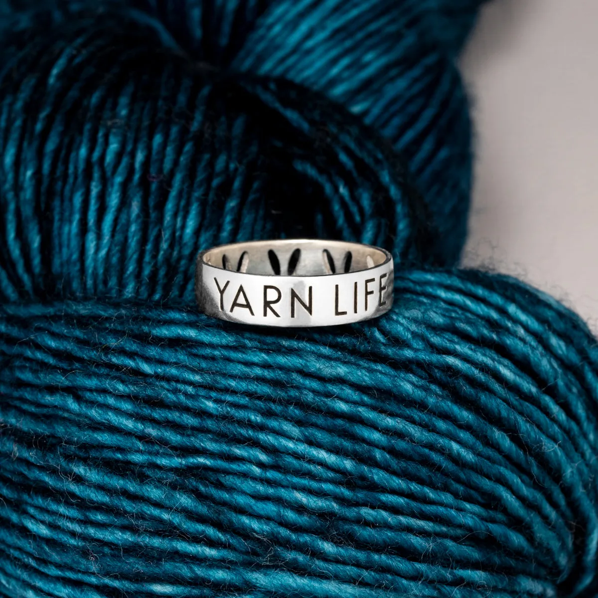 Sterling Silver "Yarn Life" & Stockinette Stitch Motif Ring