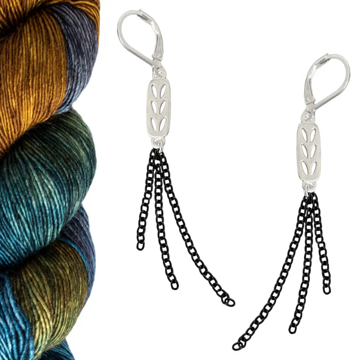 Stockinette Stitch Motif Earrings - Let Your Ends Hang Out Contrast Color-Rose Gold Stitches