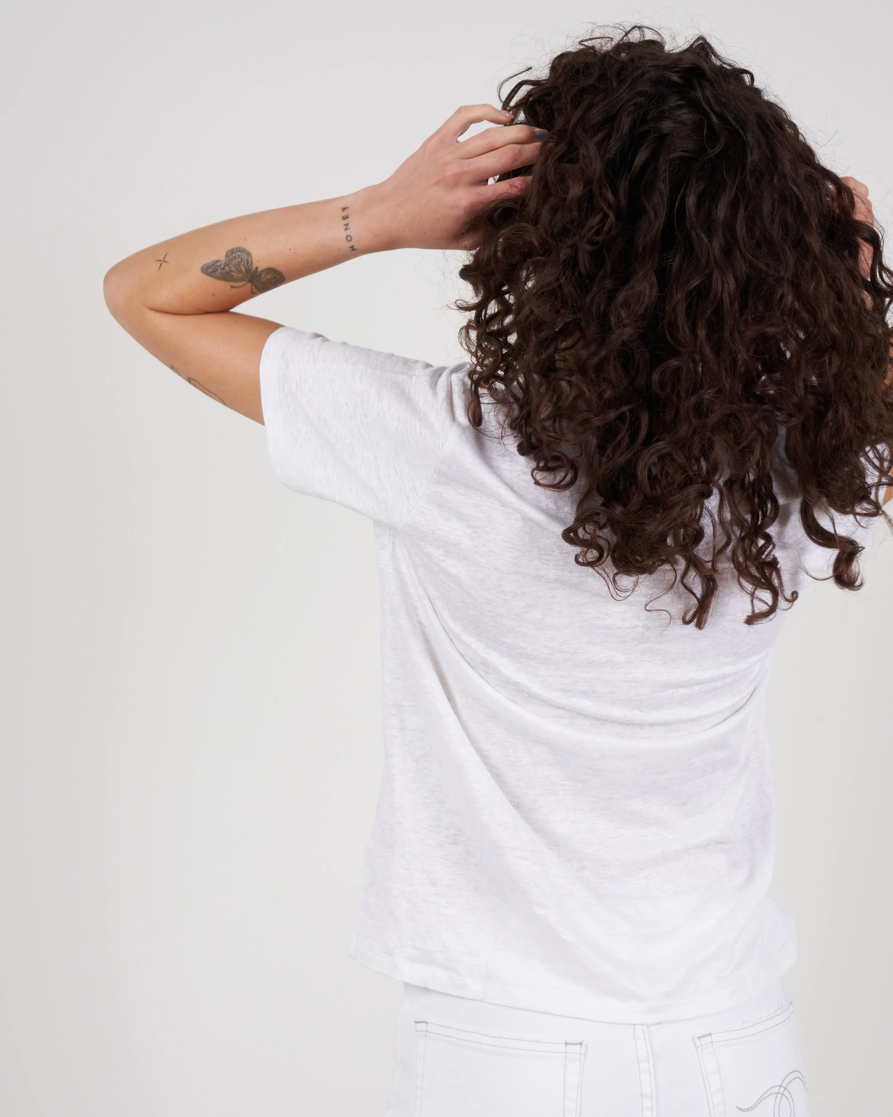 stretch linen semi relaxed crew tee - blanc