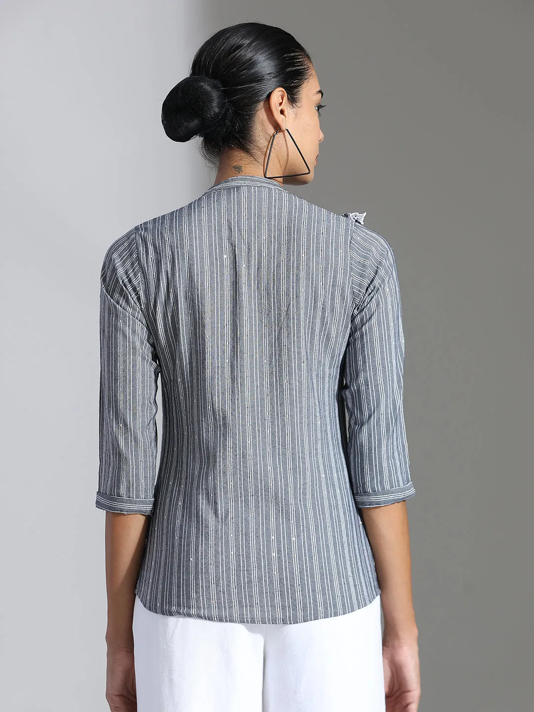 Striped Poly Cotton A-Line Top