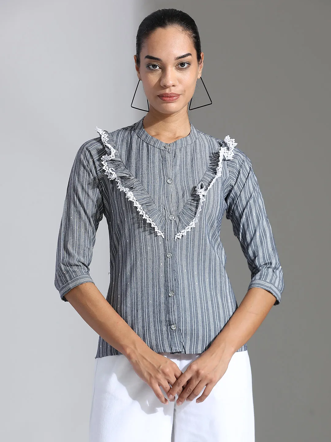 Striped Poly Cotton A-Line Top