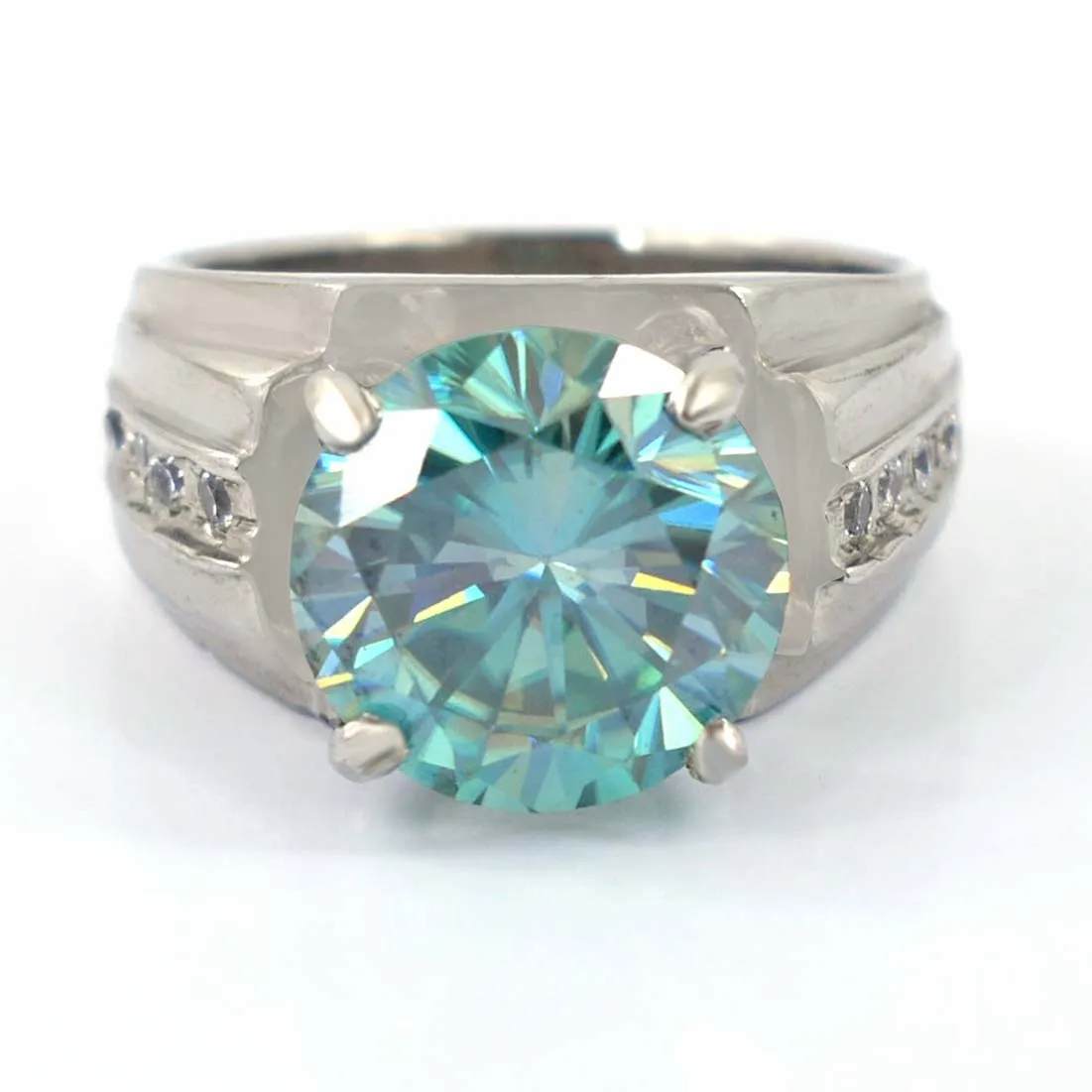 Stunning 5.20 Carat Certified Blue Diamond Solitaire Men's Wedding Ring with Accents. Excellent Luster & Great Shine! Gift For Wedding/Birthday