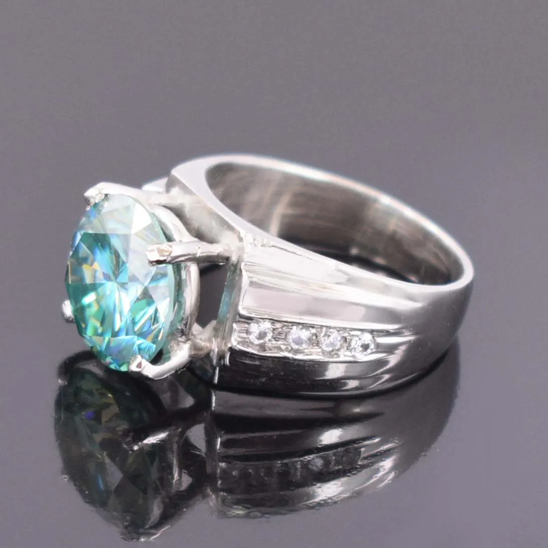 Stunning 5.20 Carat Certified Blue Diamond Solitaire Men's Wedding Ring with Accents. Excellent Luster & Great Shine! Gift For Wedding/Birthday