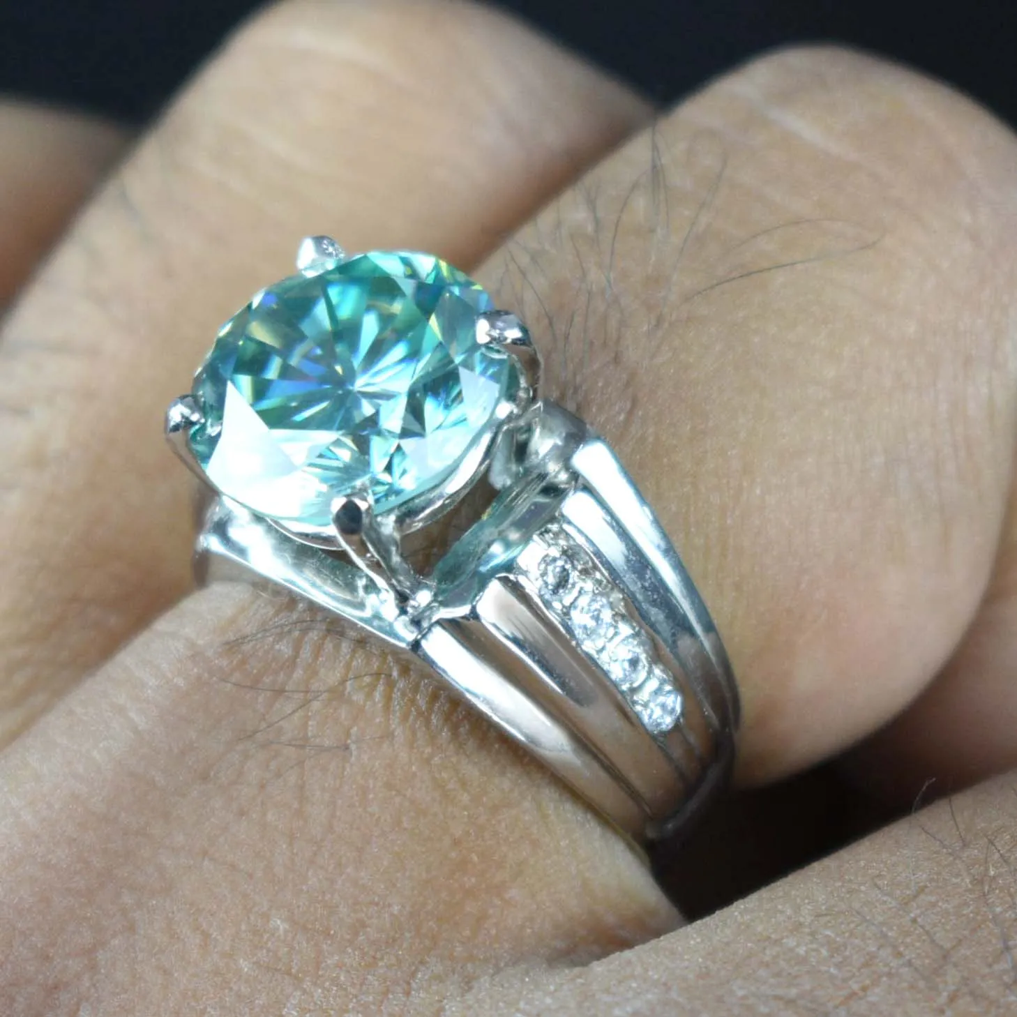 Stunning 5.20 Carat Certified Blue Diamond Solitaire Men's Wedding Ring with Accents. Excellent Luster & Great Shine! Gift For Wedding/Birthday