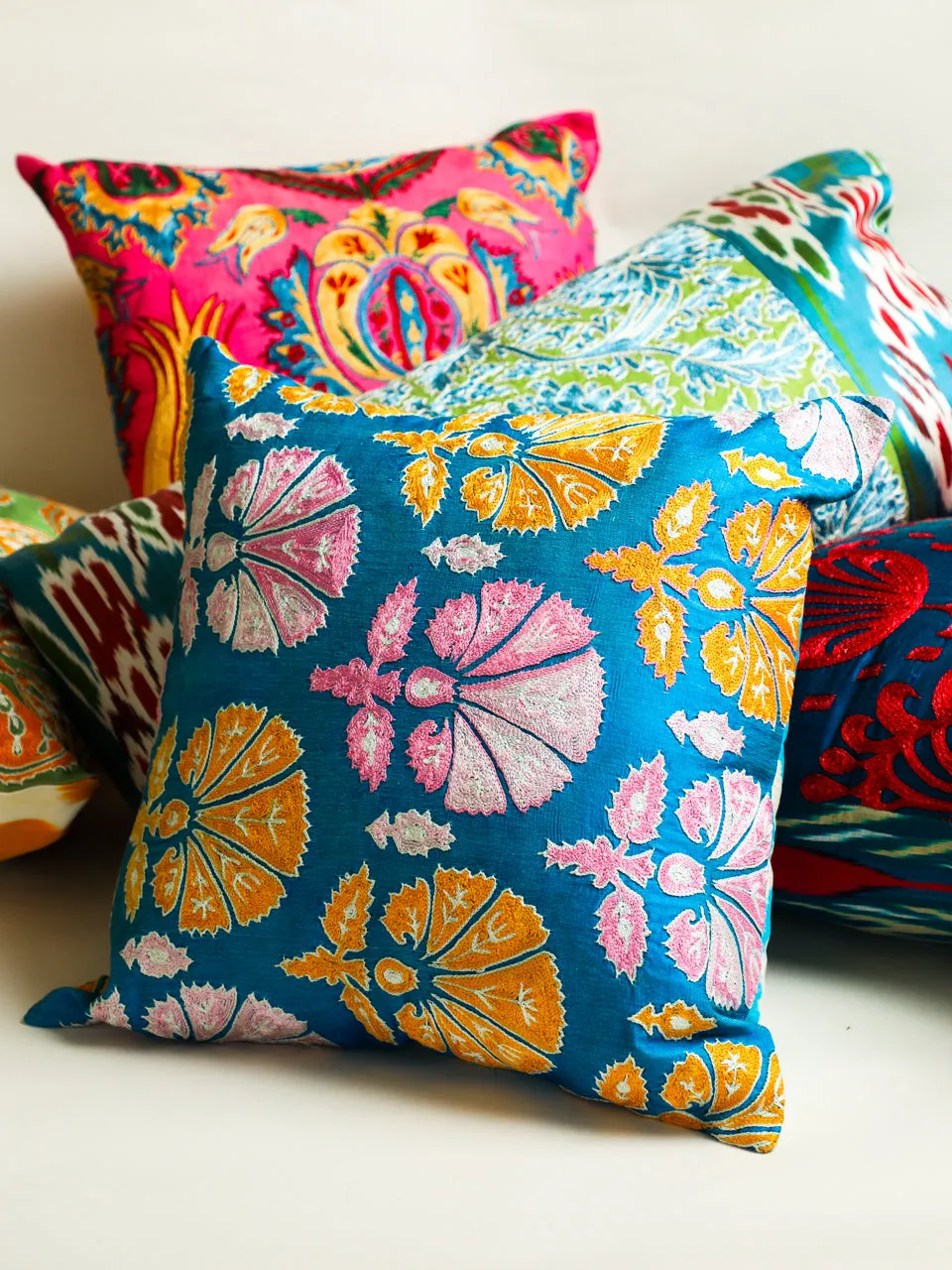 Suzani Spring Fan Square Pillow Cover