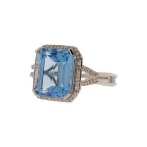 Swiss Blue Topaz Diamond Halo Ring