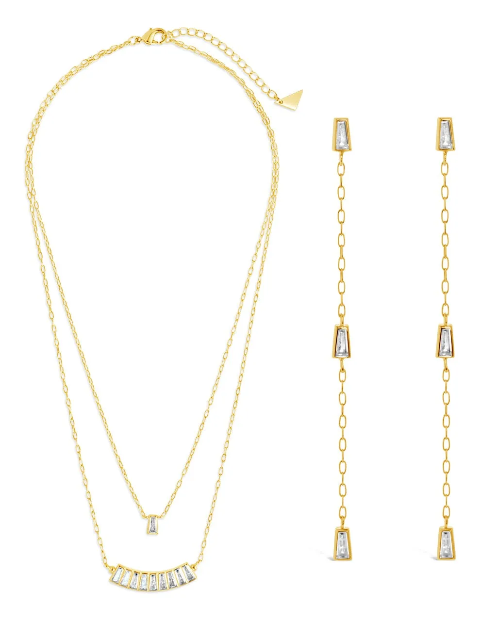 Tapered CZ Drop Earrings & Layered Necklace Set