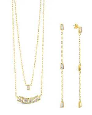 Tapered CZ Drop Earrings & Layered Necklace Set