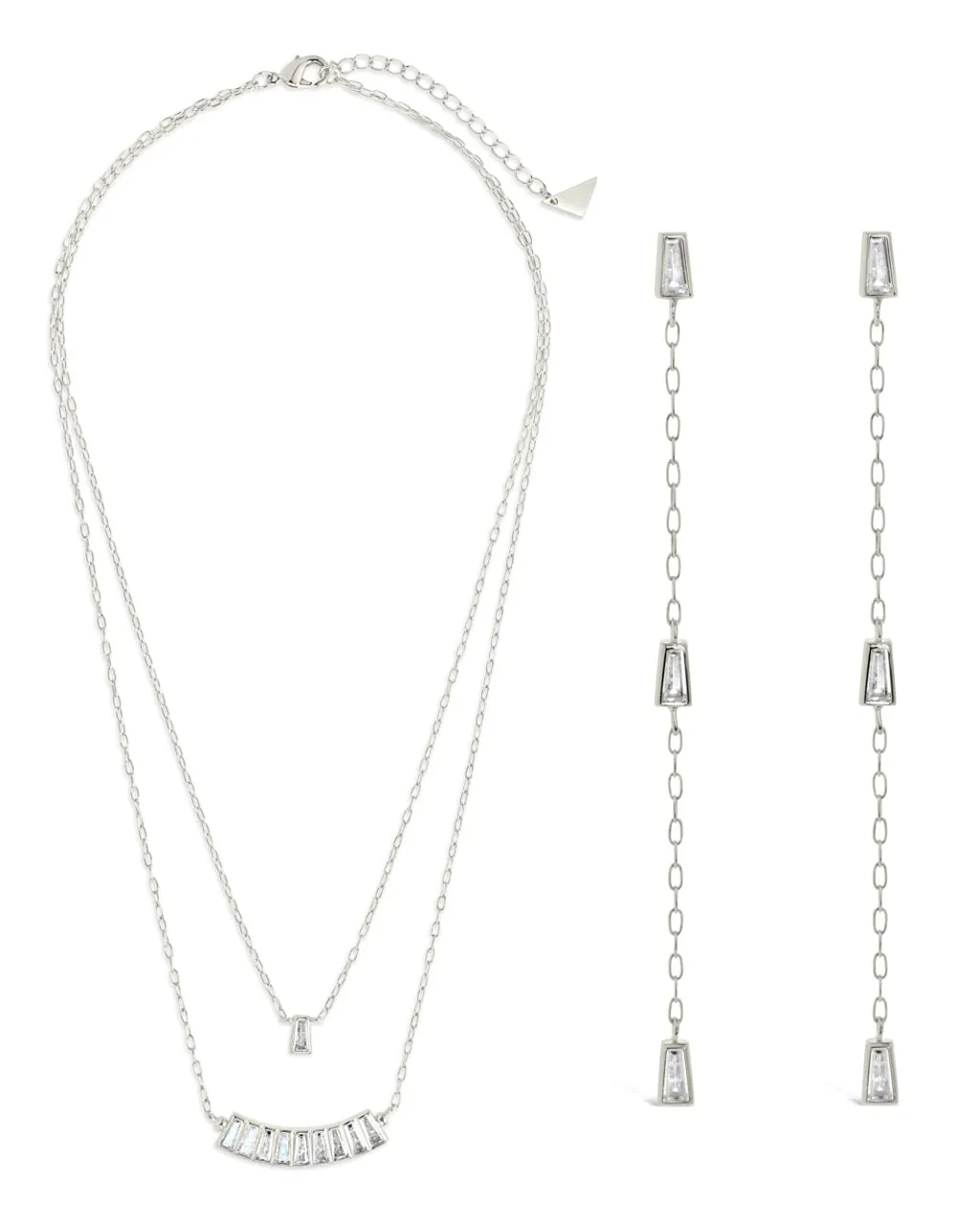 Tapered CZ Drop Earrings & Layered Necklace Set