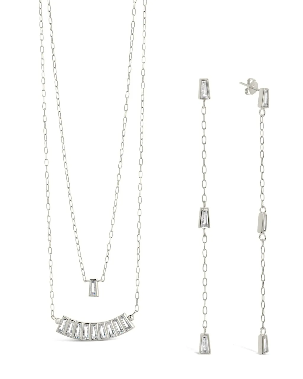 Tapered CZ Drop Earrings & Layered Necklace Set
