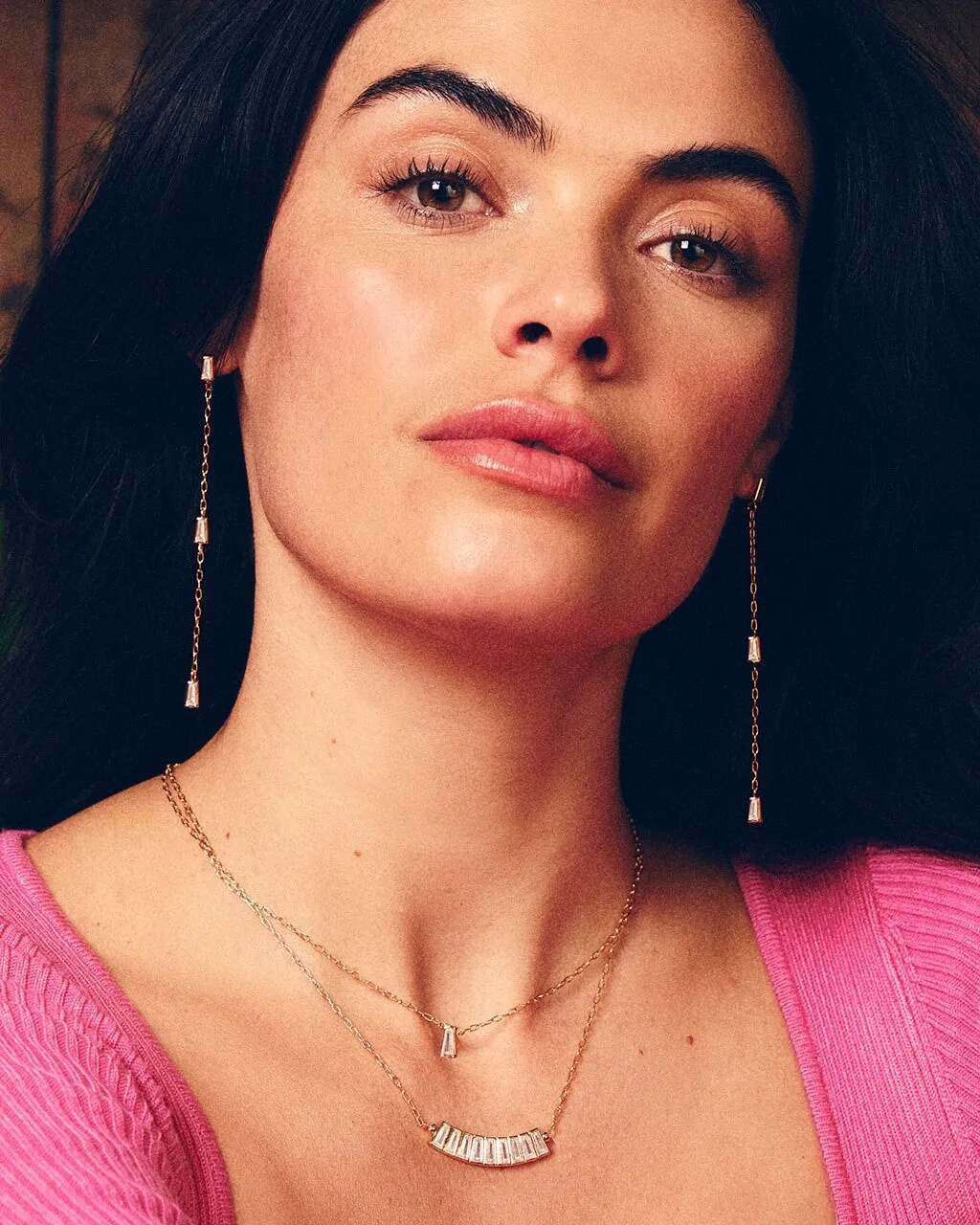 Tapered CZ Drop Earrings & Layered Necklace Set