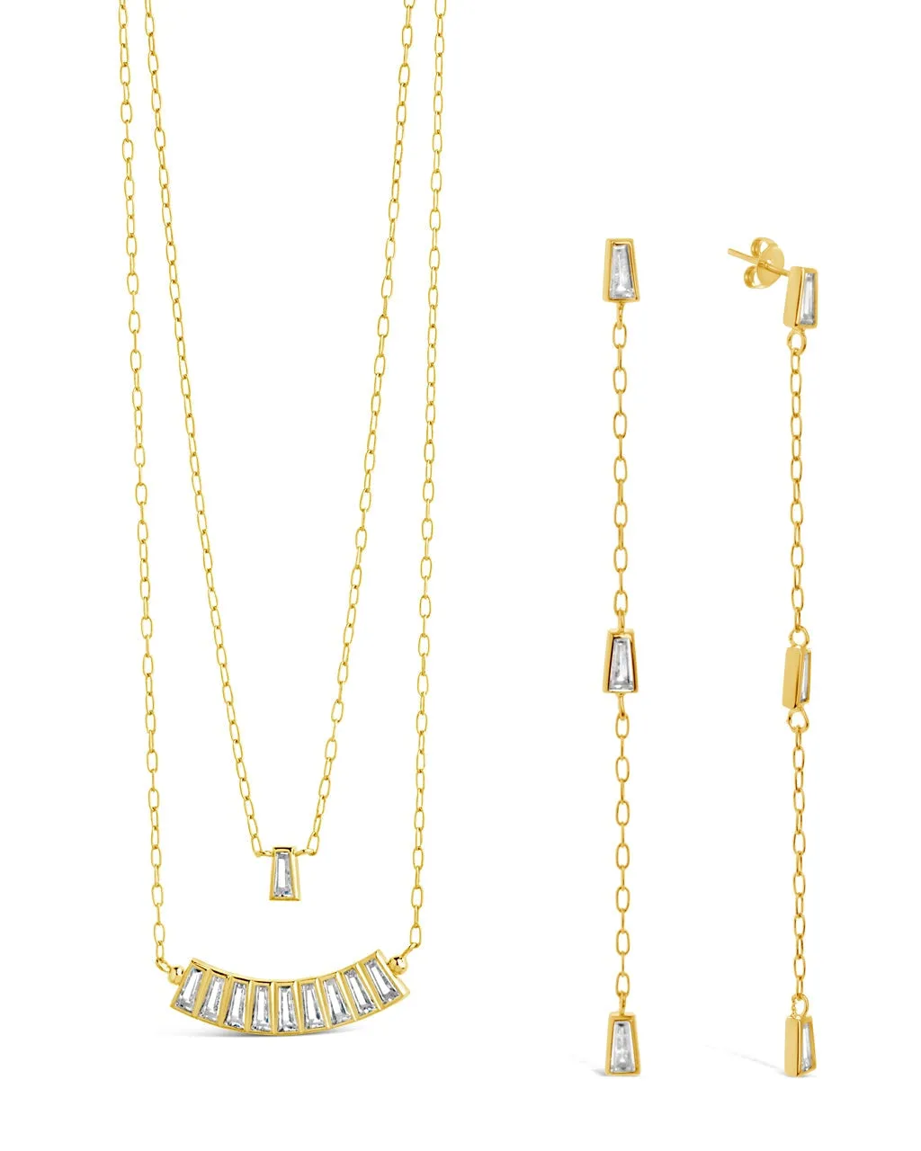 Tapered CZ Drop Earrings & Layered Necklace Set
