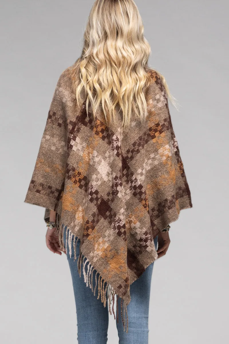 Taupe Brown Cozy Ultra Soft Poncho with Tassel