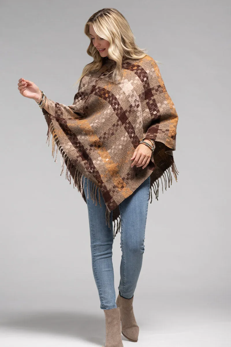 Taupe Brown Cozy Ultra Soft Poncho with Tassel
