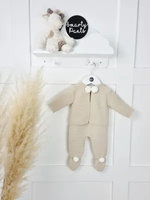 Taupe Knitted Pom Pom Jacket and Trouser Set