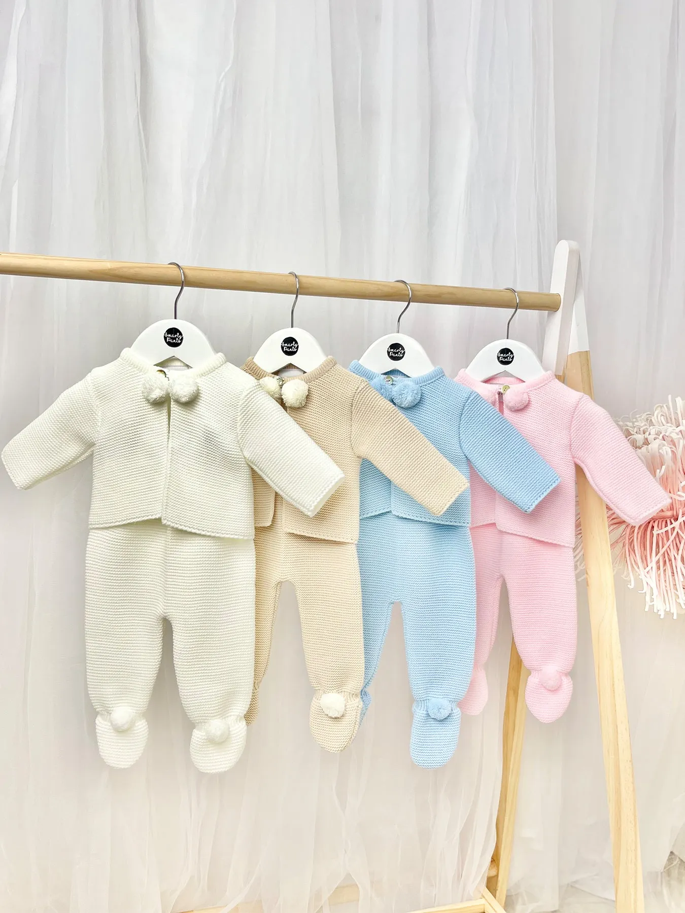 Taupe Knitted Pom Pom Jacket and Trouser Set