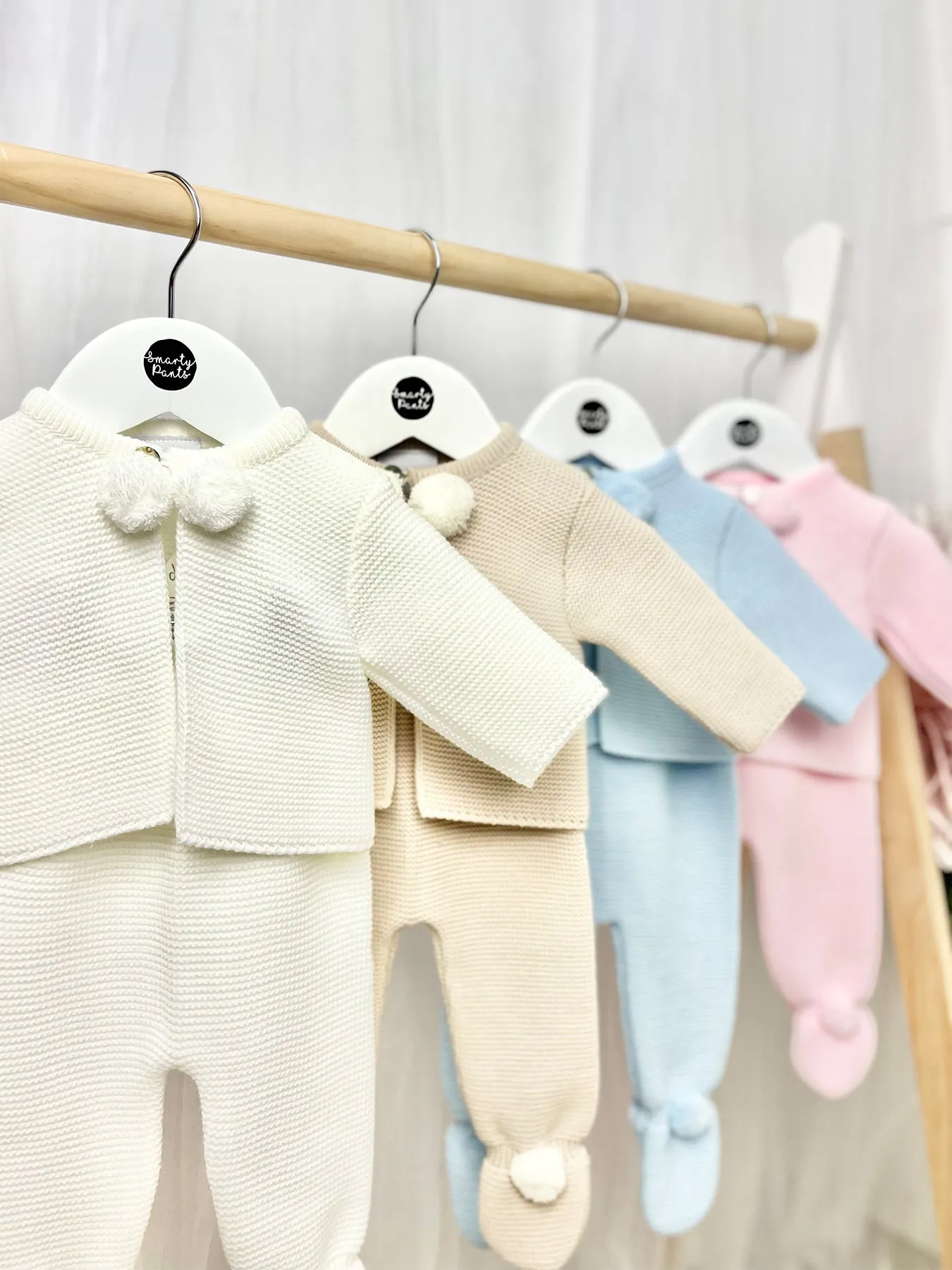 Taupe Knitted Pom Pom Jacket and Trouser Set