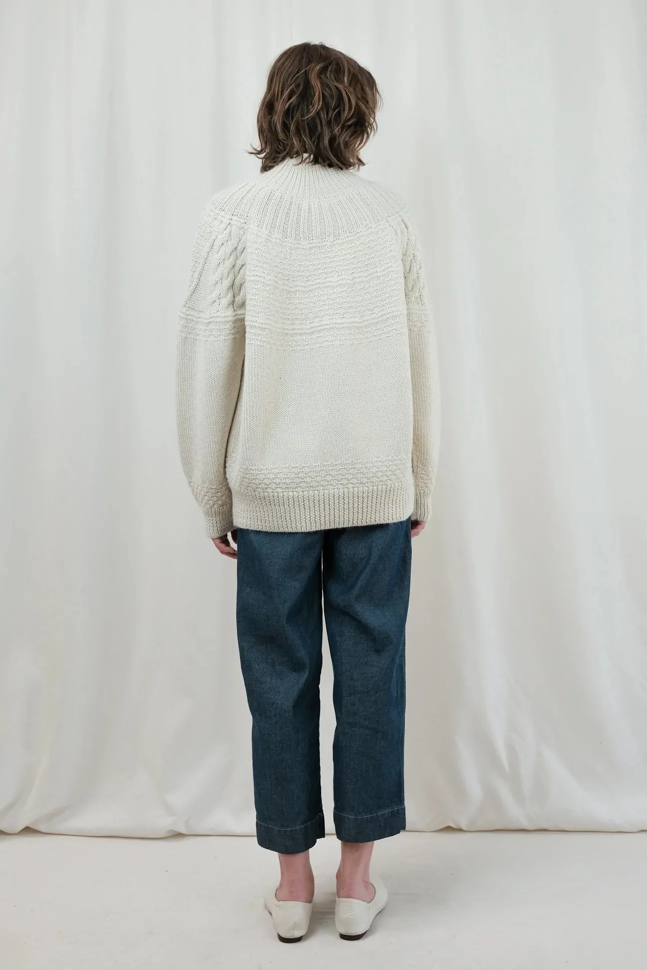 Textured alpaca cable sweater in cream