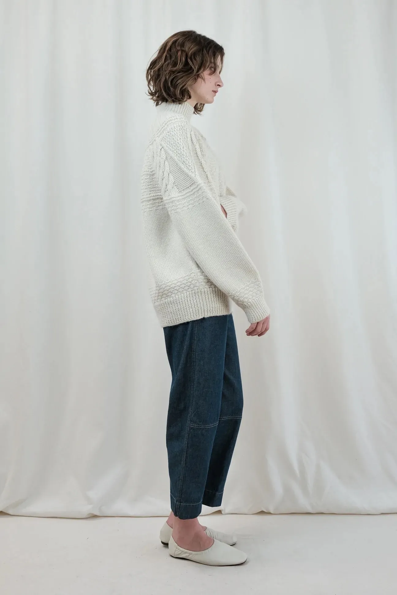 Textured alpaca cable sweater in cream