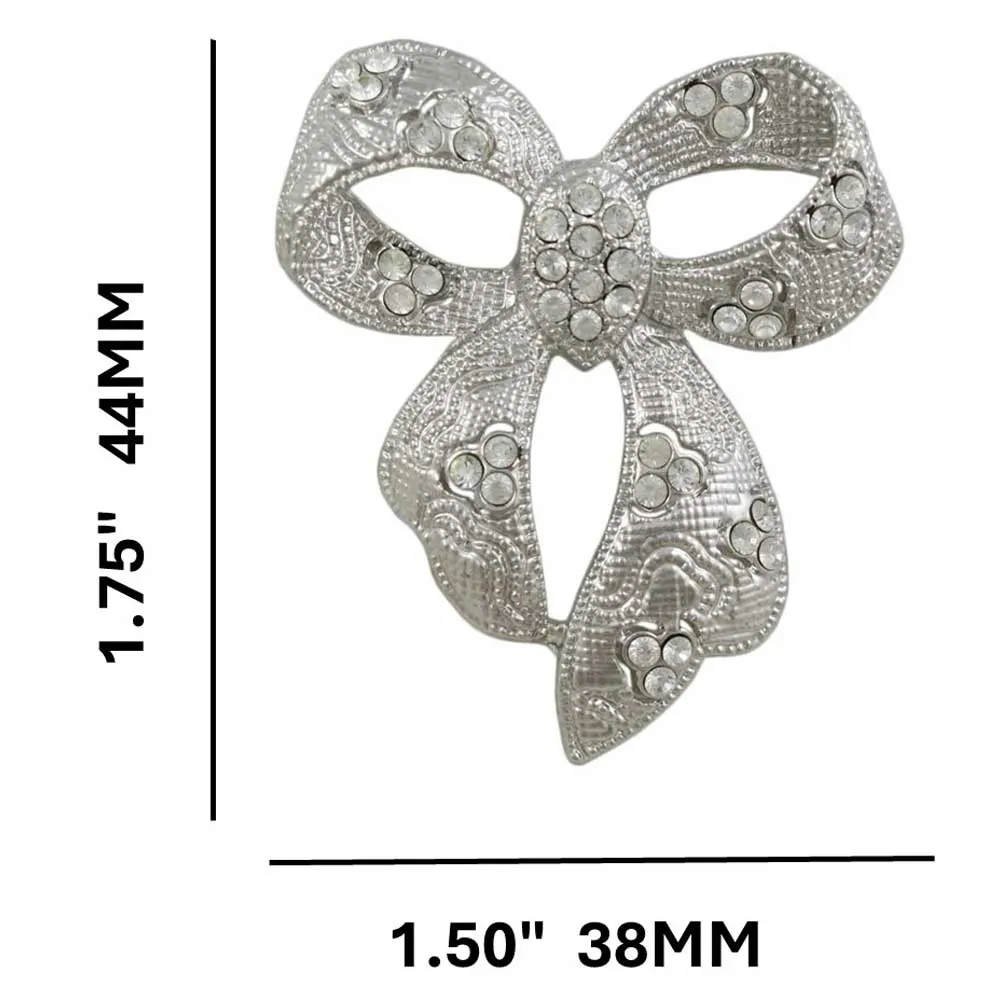 Textured Bow with Clear Crystals Brooch Pin - PRF331
