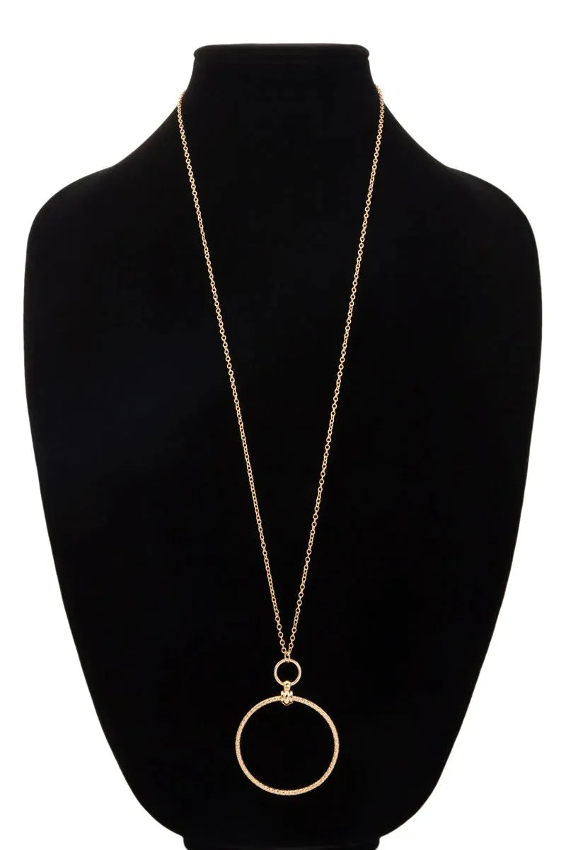 Textured Circle Pendant Long Necklace