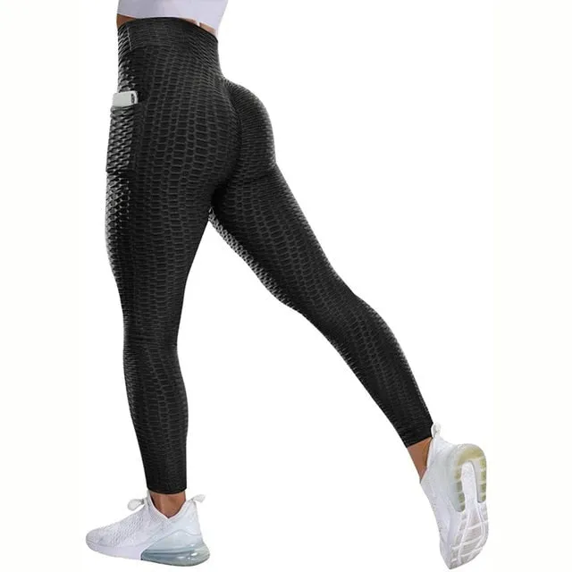 Textured High Rise Leggings - Gray No Pockets