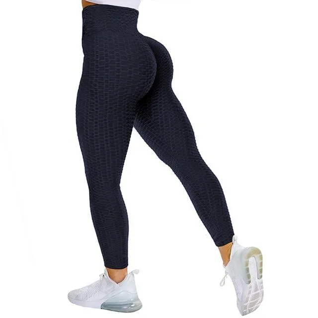 Textured High Rise Leggings - Gray No Pockets