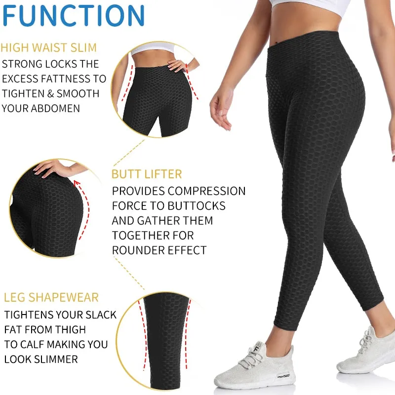 Textured High Rise Leggings - Gray No Pockets