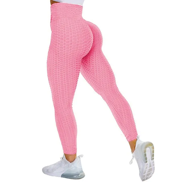 Textured High Rise Leggings - Gray No Pockets
