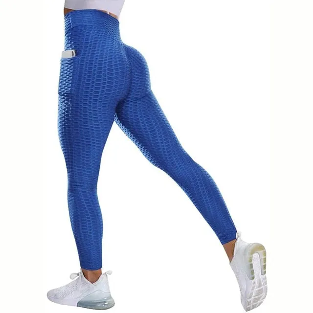 Textured High Rise Leggings - Gray No Pockets