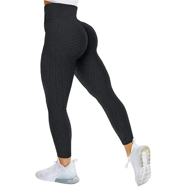 Textured High Rise Leggings - Gray No Pockets