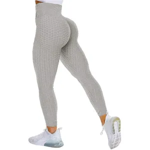 Textured High Rise Leggings - Gray No Pockets