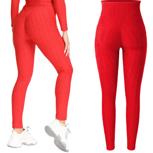 Textured High Rise Leggings - Pink No Pockets
