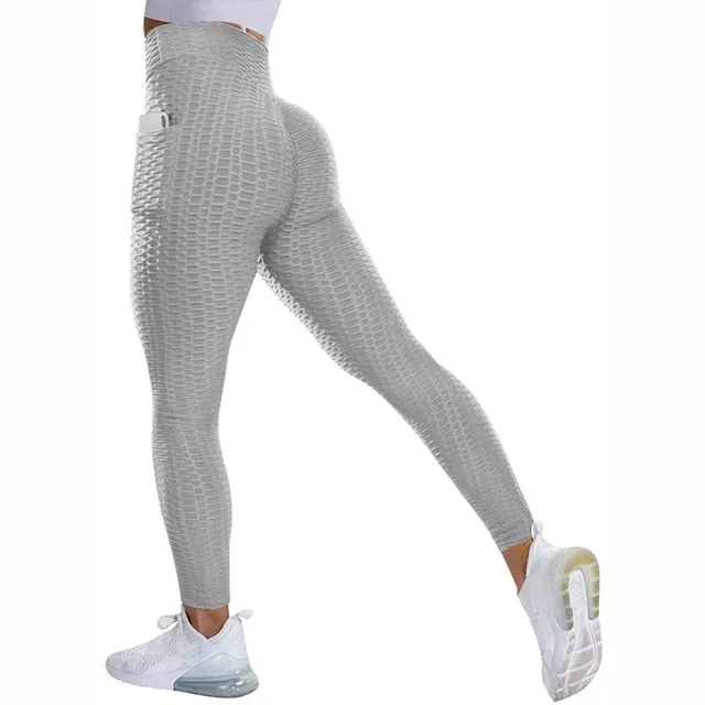 Textured High Rise Leggings - Pink No Pockets